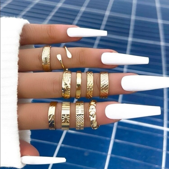 GOLD 10pc Textured Ring Set - Picture 1 of 2